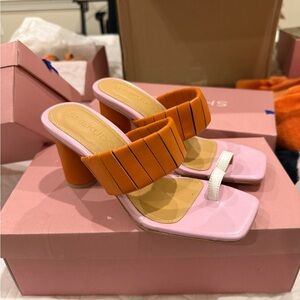 Women's Orange and Pink Heeled Sandals